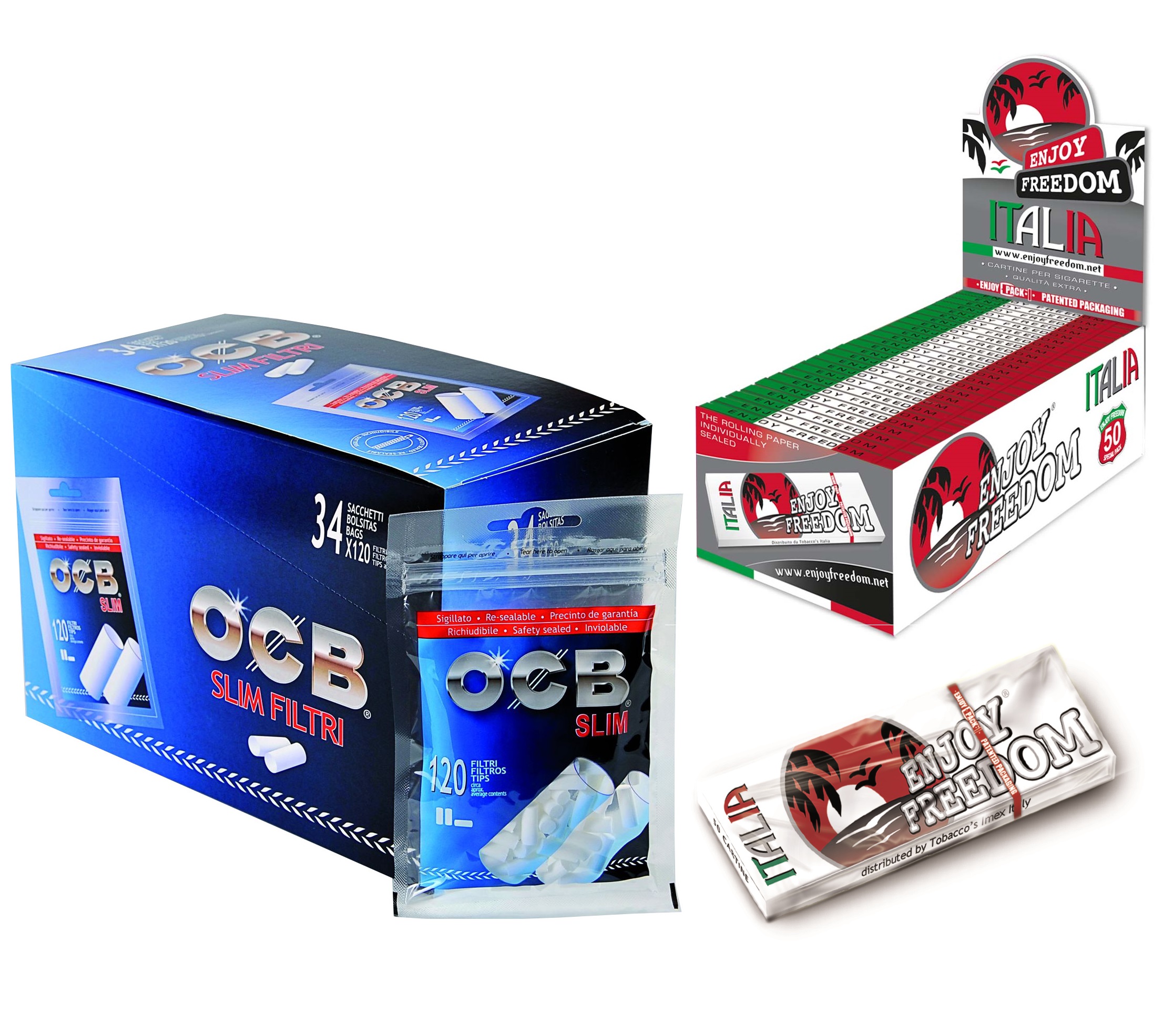 4080 Filtri OCB Slim 6mm 5000 Cartine Rizla Corte Blu Libretti Per Tabacco Kit